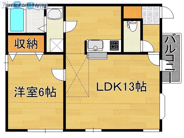 サンフィルド本馬越(1LDK/2階)の間取り写真
