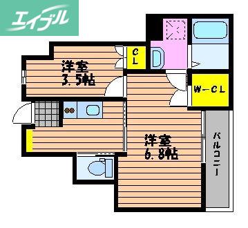 ASUNTO(2K/1階)の間取り写真