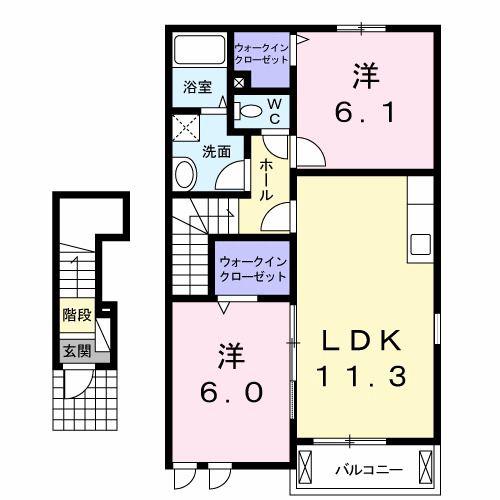 ファインD(2LDK/2階)の間取り写真
