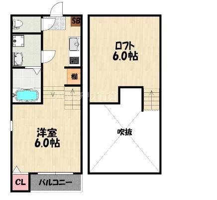 クレール花(2K/2階)の間取り写真