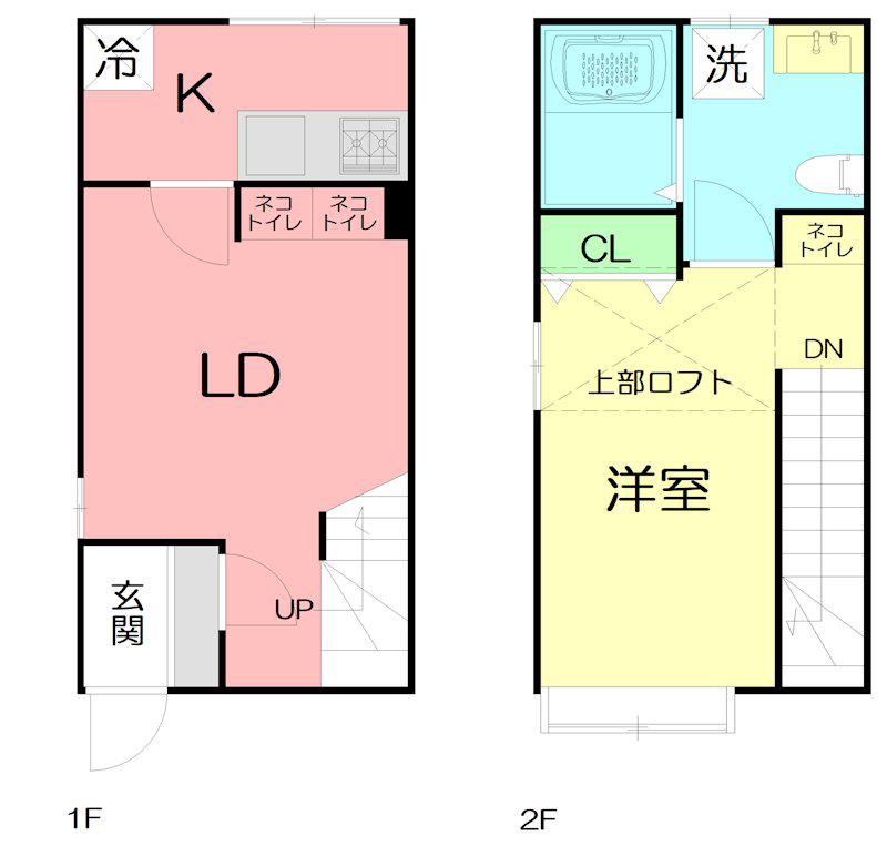 ホンと猫の居場所(1LDK/1階)の間取り写真