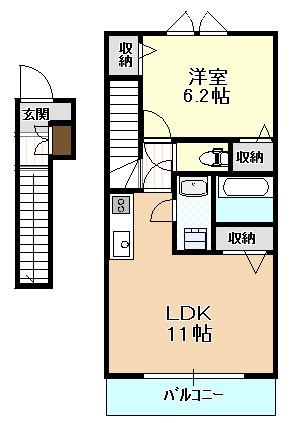 JR阪和線 下松駅(大阪) 徒歩5分 2階建 築20年(1LDK/2階)の間取り写真