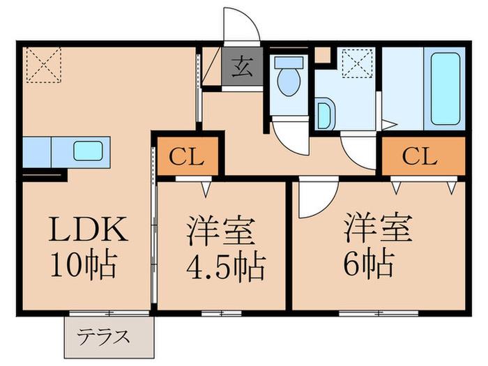 ディールーム後藤寺 B棟(2LDK/1階)の間取り写真