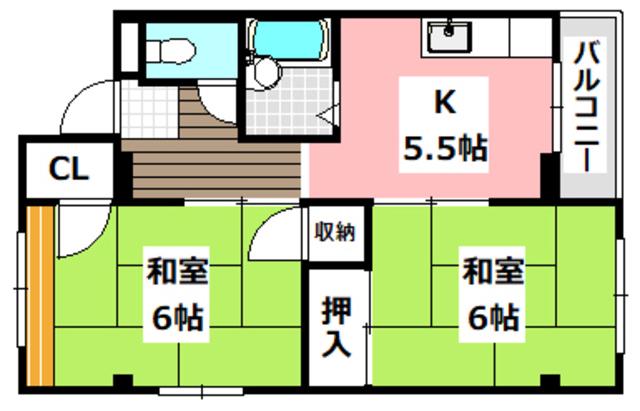 シティコープ庄(2K/3階)の間取り写真