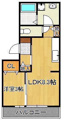 ソレールヴィラ(1LDK/2階)の間取り写真