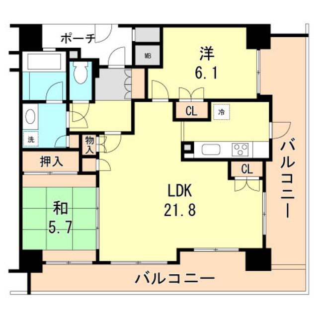 ハーティネストアロード中山手(2LDK/8階)の間取り写真