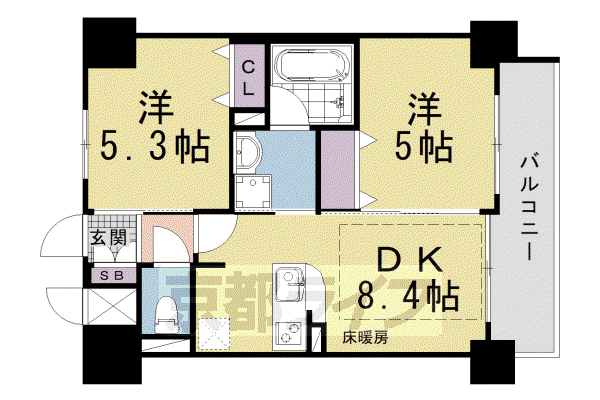 JR東海道本線 京都駅 徒歩5分 11階建 築14年(2LDK/5階)の間取り写真