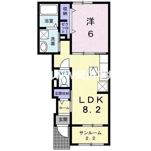 RIVER SIDEはるか C(1LDK/1階)の間取り写真