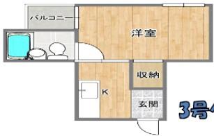 帝塚山ハイツ(1K/6階)の間取り写真