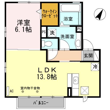 メゾンコリンベールB(1LDK/1階)の間取り写真