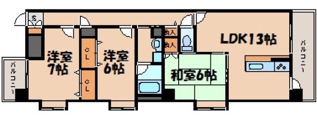 ベルジャルダン(3LDK/5階)の間取り写真