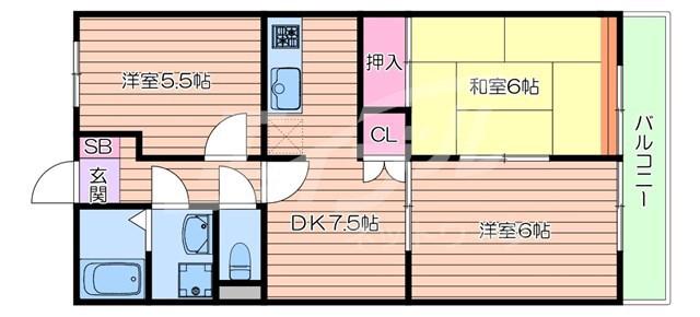 サンビレッジ摂津 A棟(3DK/1階)の間取り写真