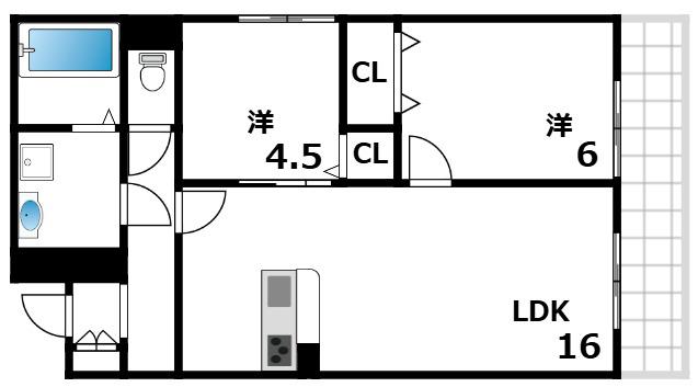 RANACOURT(2LDK/2階)の間取り写真
