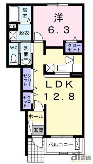 ピアフィールドII(1LDK/1階)の間取り写真
