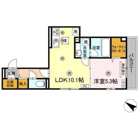 COLERMO舟入南(1LDK/1階)の間取り写真