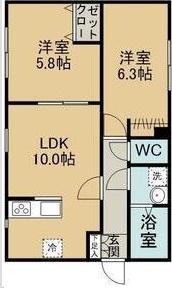 ルミエール泉ケ丘II(2LDK/2階)の間取り写真