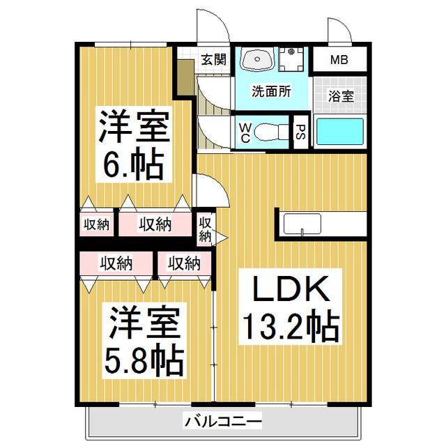 フォルテクレスト本郷(2LDK/2階)の間取り写真