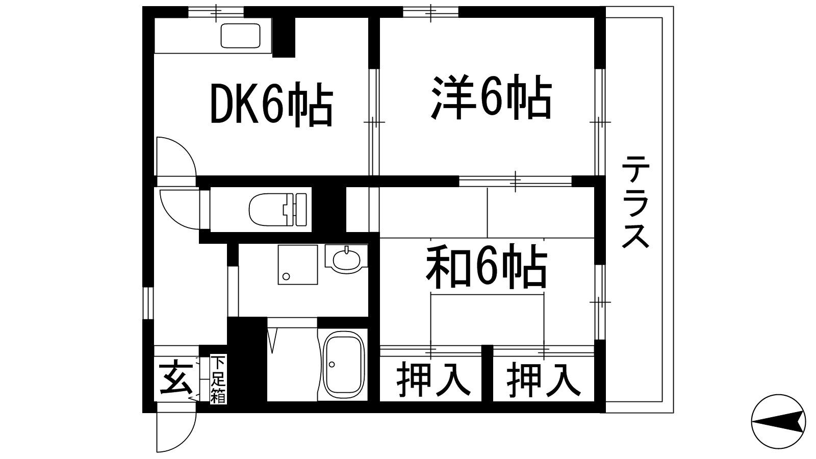 ラークヒルズ壱番館(2DK/1階)の間取り写真