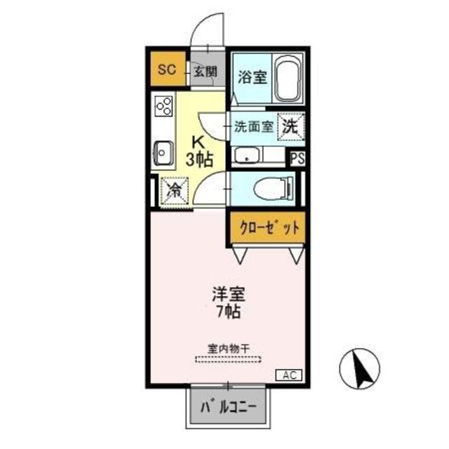 クロスリアン(1K/2階)の間取り写真