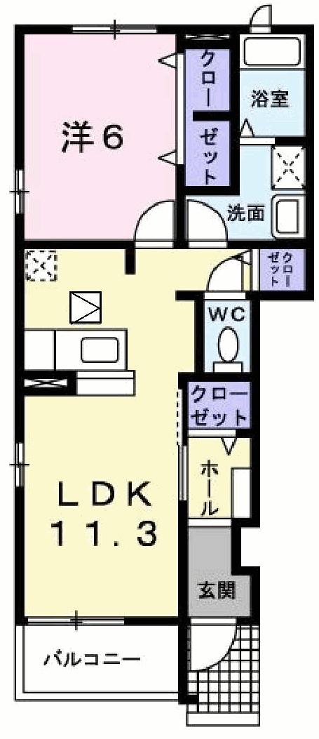 グランディールI-B(1LDK/1階)の間取り写真