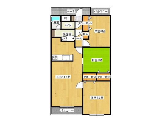 ロイヤルプレステージ本町(3LDK/6階)の間取り写真