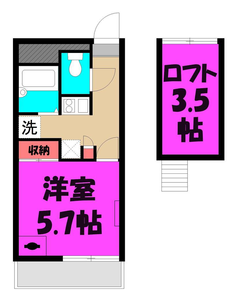東武野田線 七里駅 徒歩3分 3階建 築16年(1K/2階)の間取り写真