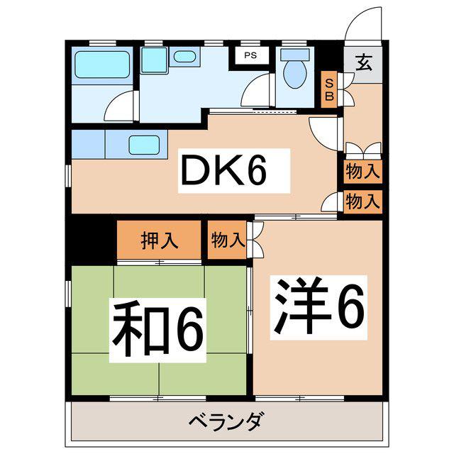 グレープヒルズB(2DK/3階)の間取り写真
