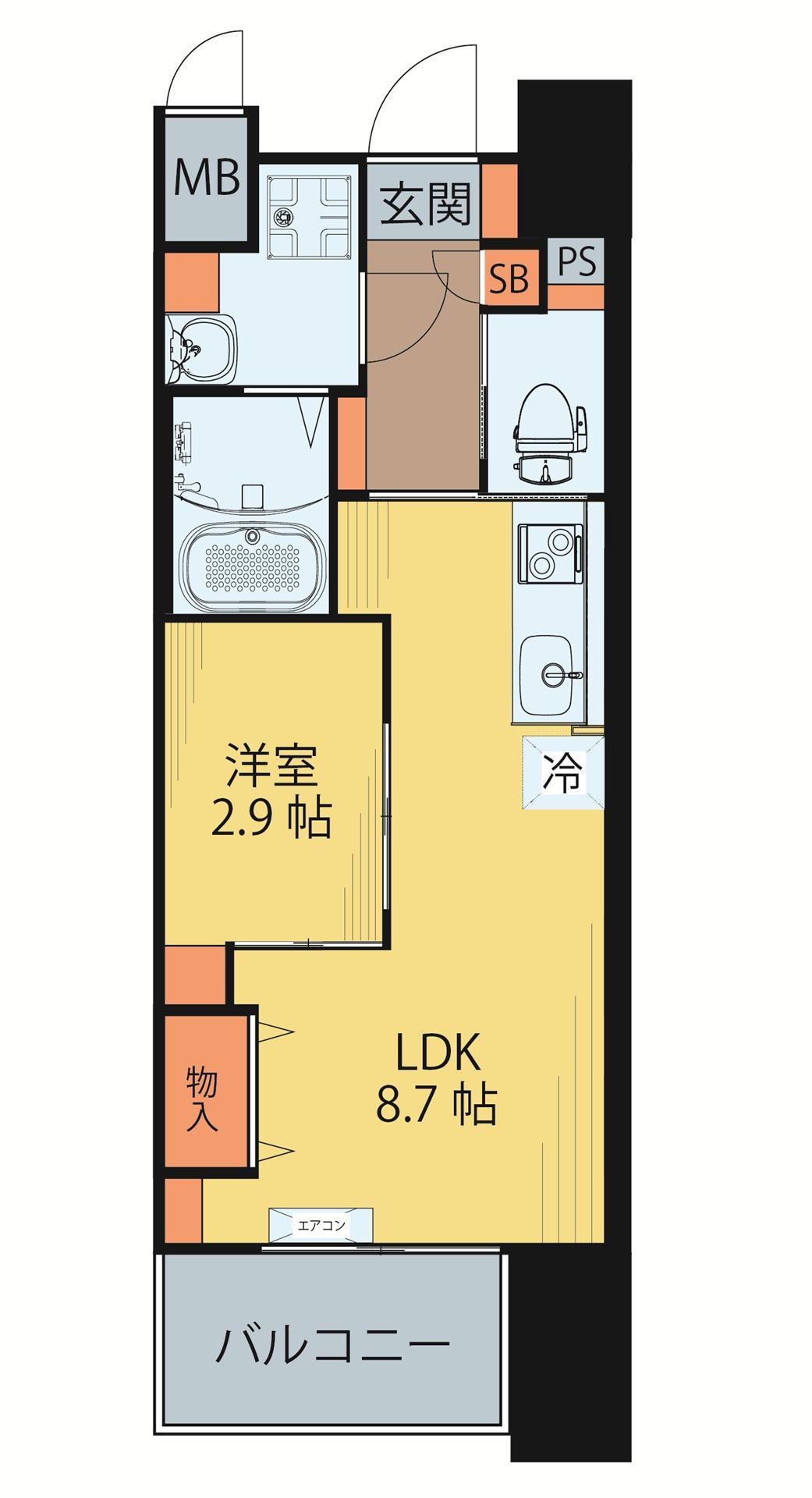 シェルグランデ広瀬橋(1LDK/2階)の間取り写真