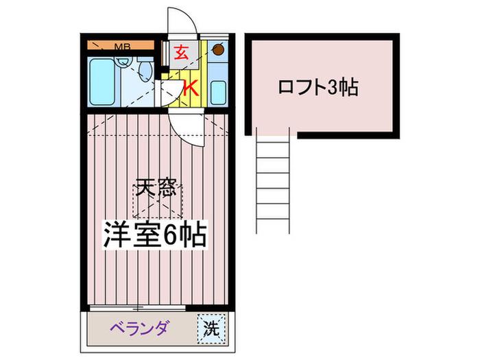 ハイムレインボーC棟(1K/2階)の間取り写真
