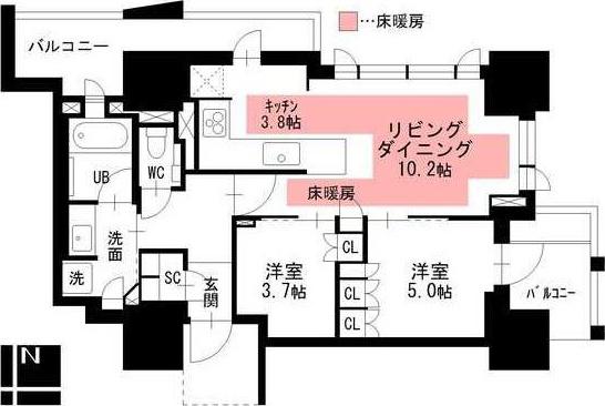 プラウドタワー名駅 705(2LDK/7階)の間取り写真