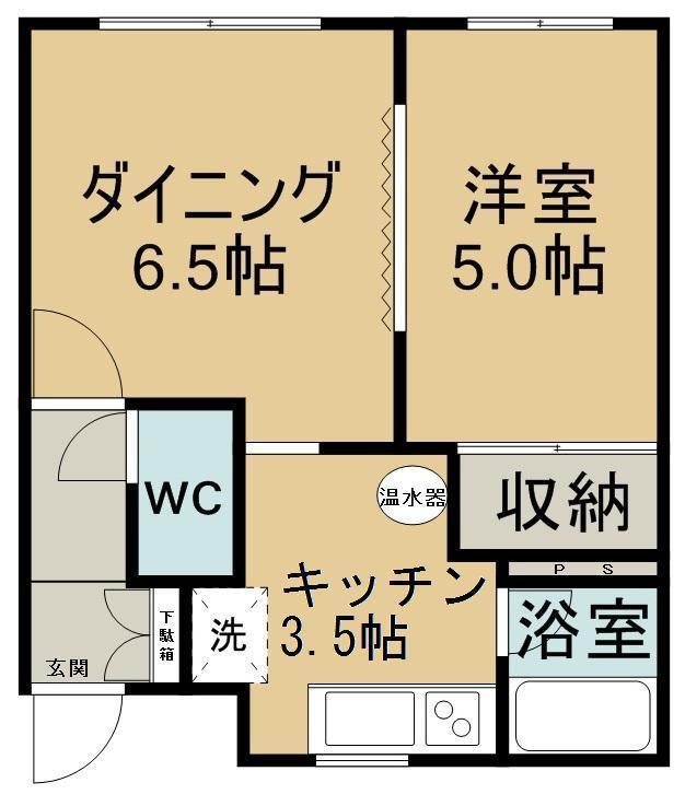 潮見中央ハイツF(1DK/1階)の間取り写真