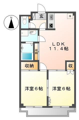 アメニティプレイス(2LDK/6階)の間取り写真