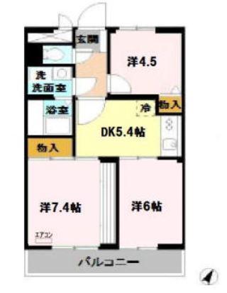 パストラルガーデン 弐番館(3DK/1階)の間取り写真