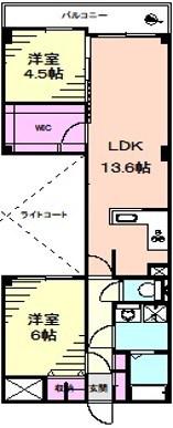 エクレール弘明寺(2LDK/2階)の間取り写真