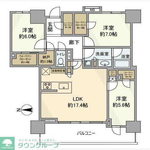 幕張ベイパーク スカイグランドタワー(3LDK/47階)の間取り写真