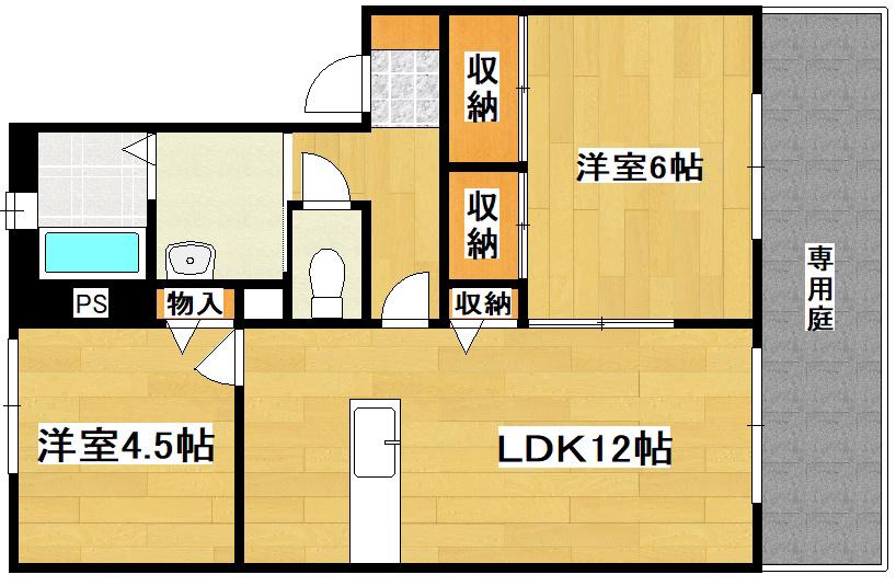 グランドゥール参番館(2LDK/1階)の間取り写真