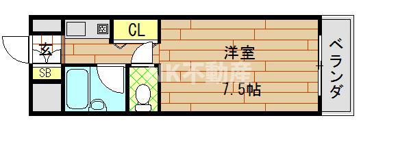 エクセルシオール長田(ワンルーム/4階)の間取り写真