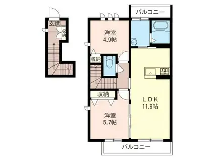 SHAMAISONラフィナートII(2LDK/2階)の間取り写真
