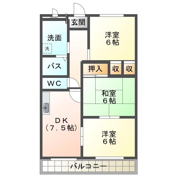 エクセルメゾンA(3DK/2階)の間取り写真