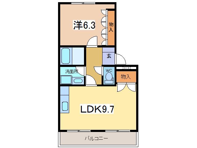 フレーブI(1DK/2階)の間取り写真