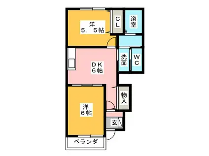 アルセート B(2DK/1階)の間取り写真