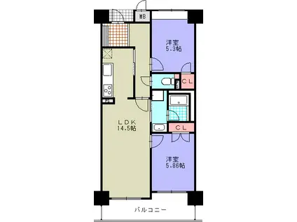 JR山田線 上盛岡駅 徒歩5分 14階建 築19年(2LDK/9階)の間取り写真
