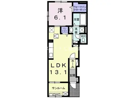 ハイバリースクエア田原(1LDK/1階)の間取り写真