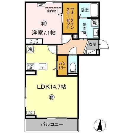D-ROOM長浜(1LDK/2階)の間取り写真