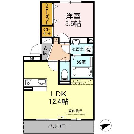 レーヴ新地(1LDK/3階)の間取り写真