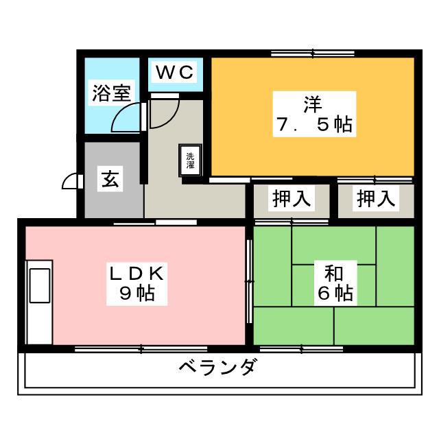 有賀ハイツ(2LDK/3階)の間取り写真