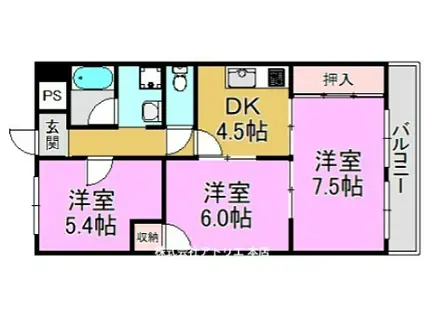 木の国ハイツ(3DK/2階)の間取り写真
