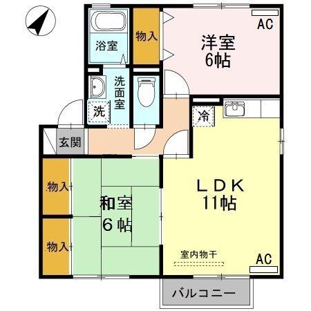 ディアコートB(2LDK/2階)の間取り写真