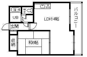 第一ニッケンハイツ 402号(1LDK/4階)の間取り写真