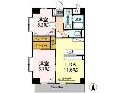 PURE CREST(2LDK/3階)の間取り写真